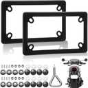 2 Pack Stainless Steel Motorcycle License Plate Frame Metal Motorcycle License Plate Cover with Screws and Nuts Cover Black Rust Proof, Rattle Proof, Weather Holder