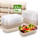 Aksipo 50 Pack 23 Oz Disposable Meal Prep Containers with Lids, Rectangle Paper Bowls with Lids for Salad,Leftovers, Leak-proof To Go Food Box Cardboard Lunch Box Compostable Take Out Food Containers