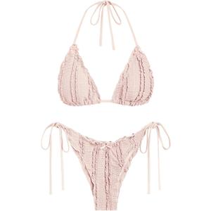 ZAFUL Women's Sexy Halter Bikini Sets Ditsy Floral Print Color Block Triangle Thong Bikini Swimsuit Two Piece Bathing Suits (Medium, 4-light Pink)