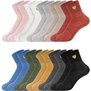 Eurzom 10 Pairs Socks Womens Crew Elastic Ankle Length Cotton Socks Aesthetic Cute Lightweight Low Cut Gifts for Women (One Size, Heart)