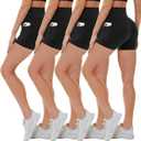 CAMPSNAIL 4 Pack Biker Shorts Women with Pockets  5"/8" High Waist Tummy Control Workout Gym Yoga Running Compression Shorts (Large-X-Large)