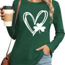 St Patricks Day Shirt Women Lucky Shmrock Shirts Cute Saint Patricks Day Green Clover Long Sleeve Blouse Tops (Medium)
