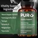 Vitality Support - Men's Pills Blend with Ashwagandha, Shilajit, Black Pepper Extract & Vitamin | Natural & Organic Energy Enhancement - 90 Capsules