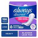 Always Discreet Adult Incontinence Pads for Women, Heavy Absorbency, Long Length, Postpartum Pads, 156 Count (4 Packs of 39)