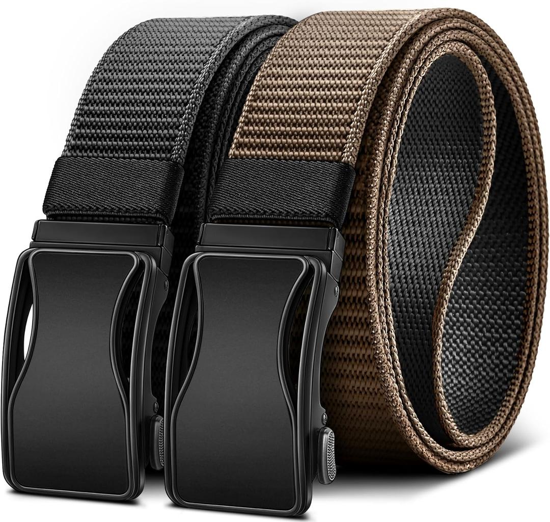 BULLIANT Mens Ratchet Belt Reversible, Web Nylon Casual Belt for Gift Men Golf Hiking Pants Jeans 2 In 1 (Black/Light Brown8370)