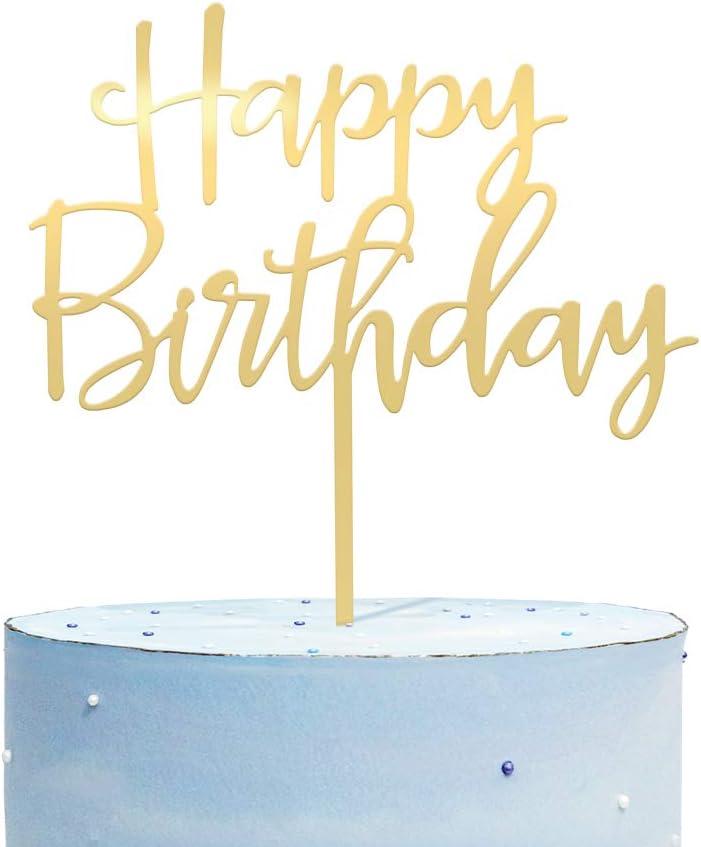 Happy Birthday Cake Topper, Mirrored Gold Acrylic Versatile Cake Topper for Birthday Party Decoration Ideas, Perfect Keepsake for your family and friends, Gold
