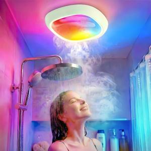 Rechargeable Shower Lights for Inside Shower, 12000mAh Motion Sensor Wireless RGB Ceiling Light with Remote No Wiring, Battery Operated Closet Lights Cordless LED Overhead Lighting for Bathroom (White)