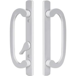 Sliding Patio Door Handle Replacement with Zinc Diecast I/E Pulls, Offset Thumbturn - Fits 1-3/8" to 2-1/4" Thick Door, 3-15/16" Hole Spacing, Non-Handed, Only White Handle, not Center Latch