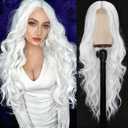 Colorful Queen White Wigs for Women 26 Inch White Long Wavy Wig Middle Part Glueless Lace Wig for Women Daily Party Use Halloween Cosplay