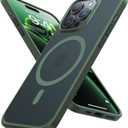 TORRAS Magnetic Shockproof for iPhone 15 Pro Case, [Military Grade Drop Tested][Compatible with MagSafe] Translucent Hard PC Back with Silicone Slim Protective Cover Anti Fingerprint, Green