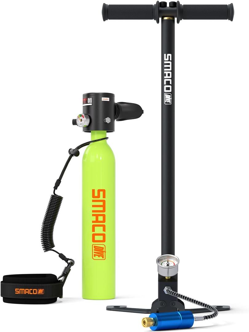 SMACO Mini Scuba Tank 0.5L Portable Small Diving Tank for Underwater Breathing Reusable Diving Cylinder Lung Air Tank for Emergency Rescue Boat Cleaning Backup Air Source Pony Bottle S300