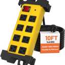 8 Outlet Heavy Duty Power Strip, 2700J Surge Protector with 10FT Extension Cord, Industrial Metal Powerstrip 15Amp, Wall Mount for Garage, Workshop, Home Office, Wide Spaced (10ft)