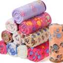 Tatuo 12 Pieces 16 x 24 Inch Dog Blanket Super Soft Warm Cat Sleep Mat Pet Kitten Doggy Fluffy Fleece Blankets with Cute Dog Paw Bone Star Elephant Patterns Printed Fluffy Blanket for Small Cat Puppy