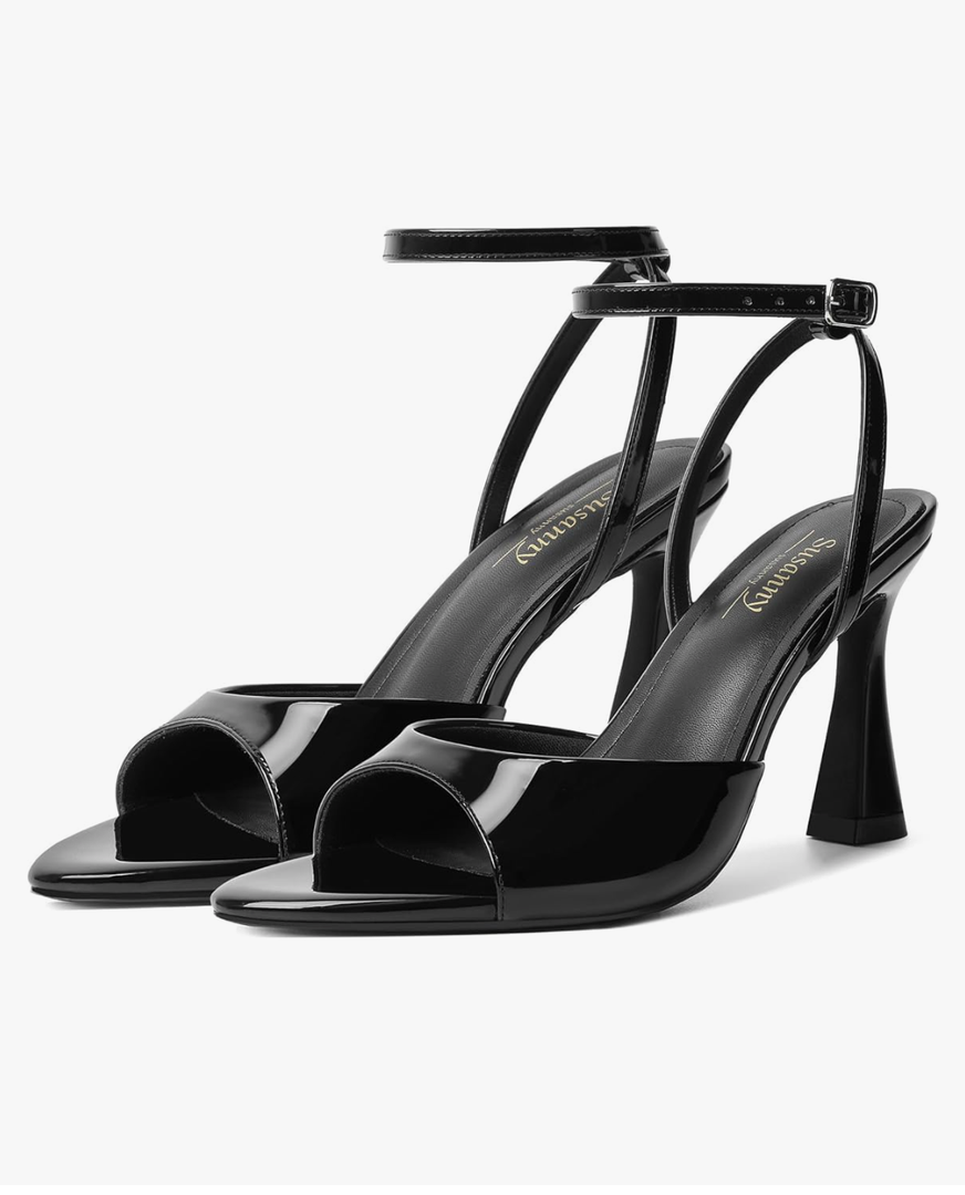 Susanny High Heels for Women Pointed Open Toe Strappy Chunky Block Heels Ankle Strap Stiletto Kitten Heeled Sandals Wedding Bridal Party Prom Sexy Dress Shoes, Size 8