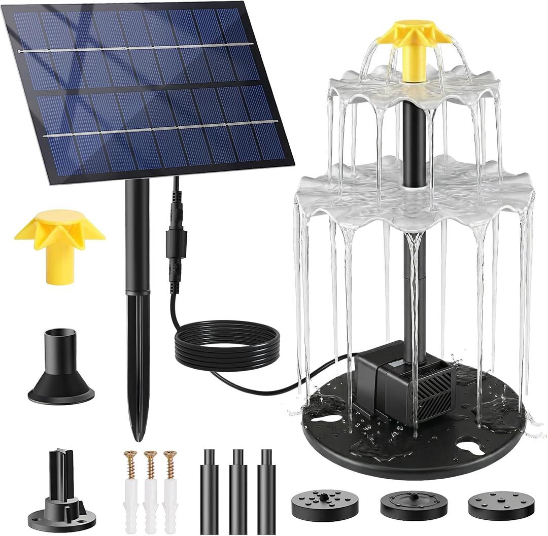 Yeomi Solar Fountain, Upgrade 2.8W 9V Solar Bird Bath Fountains with 4 Nozzles, Adjustable Water Flow, Solar Fountain for Bird Bath, Small Pond, Patio, Garden Water Feature Decoration