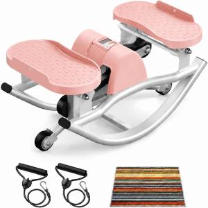 Rock Stepper,Rocking Stepper with Resistance Bands, 3D Side-to-Side Motion Mini Stepper for Women Home Workout, Low Impact Lateral Step Machine with Non-Slip Mat and Digital Counter, 250lbs Capacity