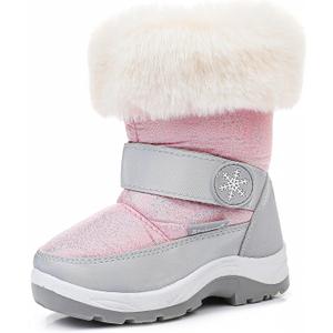 Apakowa Kids Girls Insulated Fur Winter Warm Snow Boots (Toddler/Little Kid) (Pink-7322)