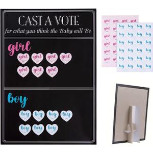 Baby Gender Reveal Board Game with 144 Girl or Boy Voting Stickers, Cast Your Vote Sign with Stand - Chalkboard Design (12 x 17 in)