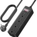 CCCEI Outdoor Waterproof 6 FT Flat Plug Extension Cord Power Strip,1500J Surge Protector Weatherproof Indoor Exterior Multiple Outlet, 6 Foot Extra Long, 3 Prong, 4 Outlets, Black. (Black, 6FT)