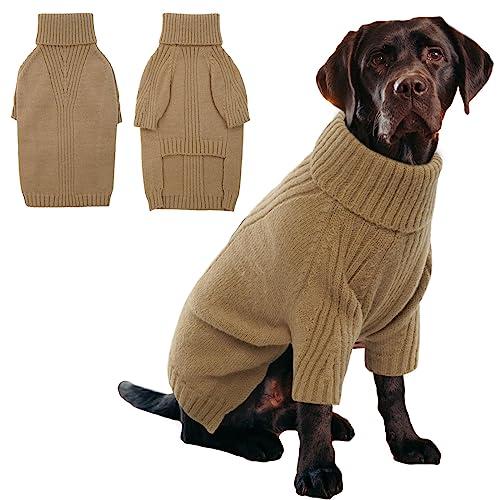 IECOii XXL Dog Sweater,Thermal Knit Big Dog Sweater with Sleeve,Pet Turtleneck Doggy Sweatshirt for Extra Large Dogs Boy Girl,Stretchy Large Dogs Cold Weather Outfit Pitbull Clothes,(Camel,XXL)