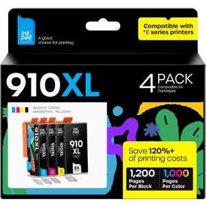 910XL Ink Cartridges Combo Pack Replacement for HP 910 XL Compatible with Officejet Pro 8025e 8020 8028 8035e 8023 Officejet 8010 8015e Printer, 4 Pack(Black, Cyan, Magenta, Yellow)
