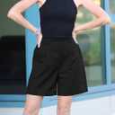 HOTOUCH Bermuda Shorts for Women Summer Dressy Casual Elastic High Waisted Wide Leg Knee Length Shorts with Pockets