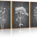 Tinonedraw Black and White Floral Framed Canvas Wall Art Set, Vintage Flower Wall Decor, Dark Academia Minimalist Botanical Art Paintings, Wildflower Art Print for Living Room Bedroom Office 16"x24"x3, 24L" x 16W"