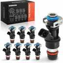 A-Premium 8-Pack 4 Holes Fuel Injectors Compatible with Chevy Silverado 1500 2500 3500, Tahoe/Suburban & GMC Sierra, Yukon, Savana, Envoy & Cadillac Escalade & Buick, 4.8L 5.3L 6.0L, Replace# 17113553