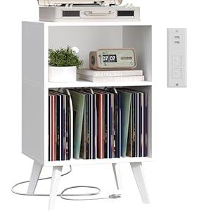 Amazon.com: Yzosvki Record Player Stand, 3-Tier Side End Table with Charging Station, Turntable Stand Up to 160 Albums, Vinyl Storage Cabinet Dispaly Shelf for Living Room, Brown : Home & Kitchen