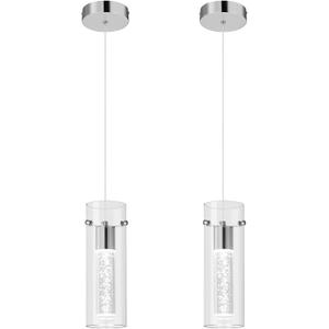 Pendant Ceiling Light Fixture for Kitchen Island, Chrome Pendant Light Integrated LED Hanging Light with Crystal Bubble Glass Pendant Light Modern Pendant Lights Kitchen Island (2-Pack)