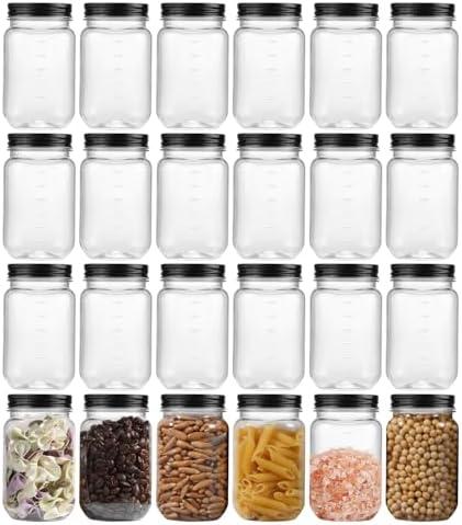 novelinks Plastic Jars With Lids 11 Pcs 16 oz Plastic Mason Jars Food Storage Reusable Empty Storage Containers(Black, Pack 16 Ounce)
