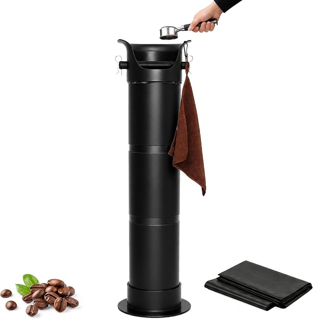 Large Espresso Knock Box for Coffee Grounds with 50 Garbage Bags and Towel