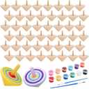 DoubleFill 48pcs DIY Wooden Spinning Tops Craft Kit Watercolor Paints Unfinished Wood Gyroscopes for Kids Educational Kindergarten Toys Spin Tops for Birthday Gifts, Family Games Party Favors