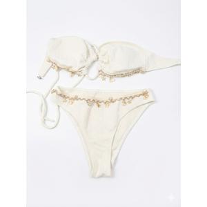 Sexy Bikini Sets for Women Seashell Halter Tie Back Two Piece Swimsuit Color Block Triangle Bathing Suit, Small, Off White 