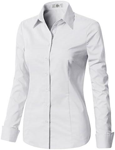 EZEN Womens Slim Fit Long Sleeve Stretchy Button Down Collar Shirt Blouse, Size: M
