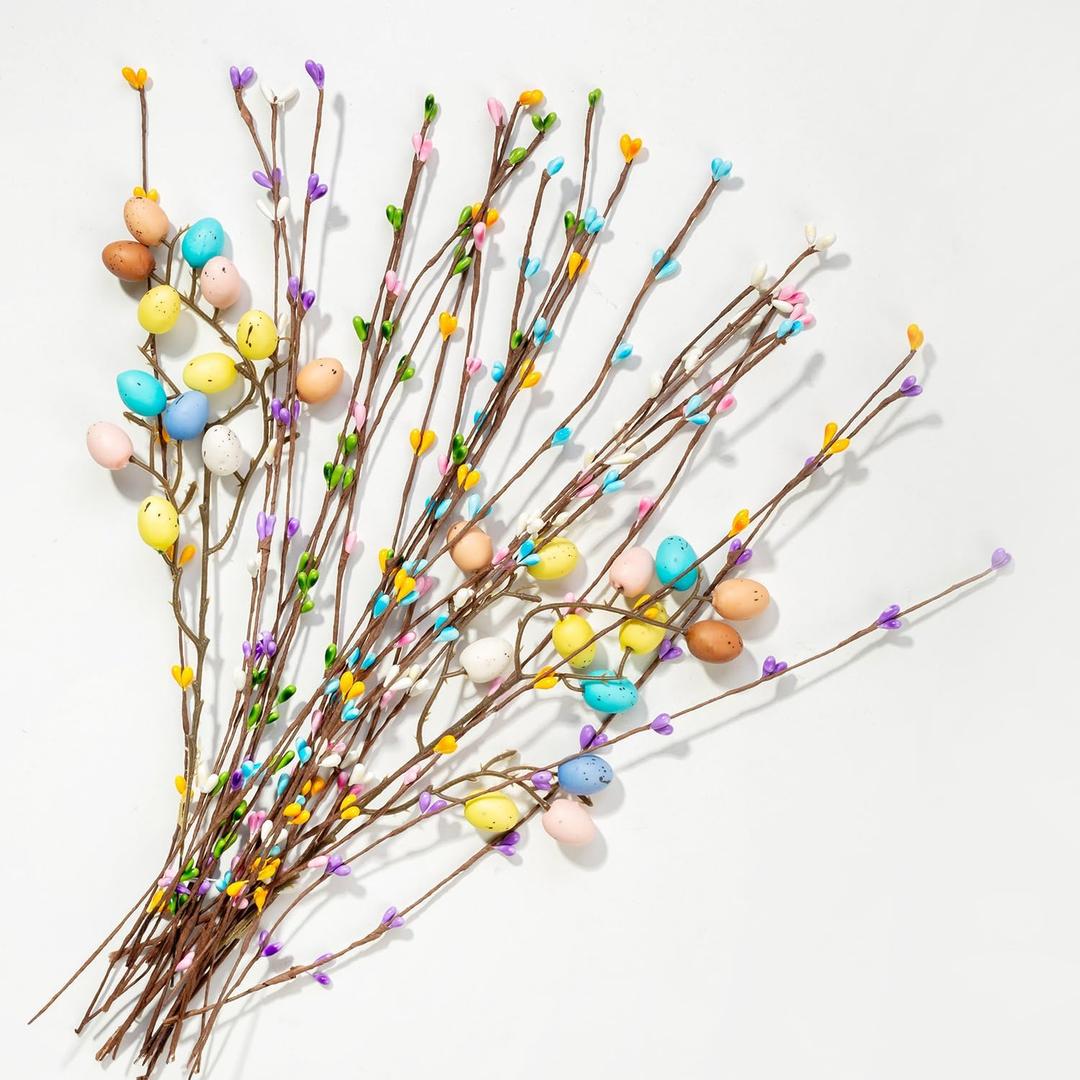 Easter Egg Branches Berries Artificial Spray Vine Centerpiece Decorations Pastel Eggs Spring Floral Stems Speckled Twig Branches Floral Arrangement Wreath Easter Picks Flower Arrangements (Stylea)