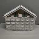 MorTime LED 24 Day Advent Calendar Decorated with Christmas Tree House and LED Lights, Lighted White Wooden Countdown to Christmas Calendar