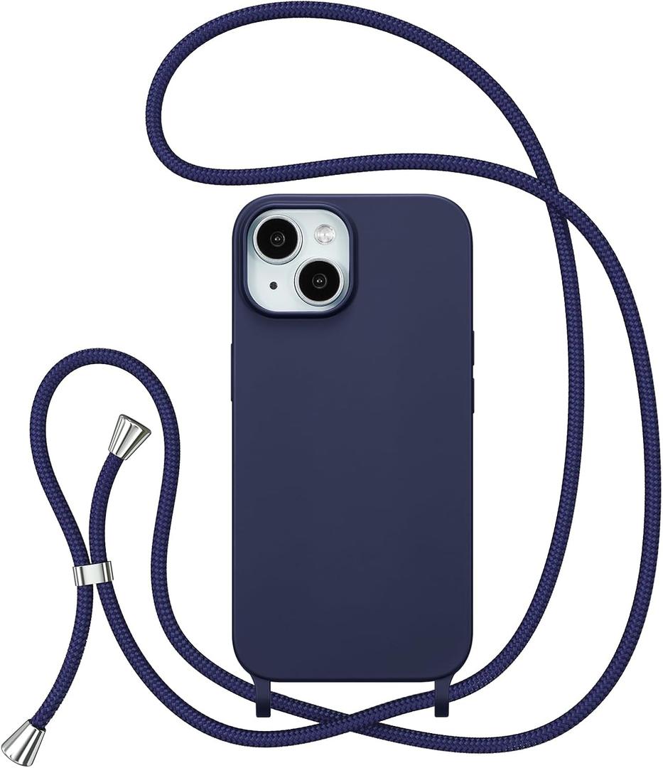 ZTOFERA for iPhone 14 Plus/iPhone 15 Plus Case with Strap,Crossbody Phone Case with Adjustable Neck Shoulder Lanyard,Soft Silicone Shockproof Protective Cover for 14 Plus/15 Plus 6.7"-Navy Blue