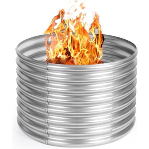 Toolterritary 36 inch Fire Pit Ring, Galvanized Fire Ring 2ft high, Wood Burning Fire Pits Ring, Outdoor Fireplace Height 24 Inch, Round Camp Fire Ring, Bonfire Pit for Camping, Backyard (3x3x2FT)
