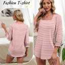 Women Dressy Shirt 3/4 Sleeve Blouse Casual 2025 Fall Fashion Top Square Neck Pleated Loose Fit Business Basic Top (Pink, S)