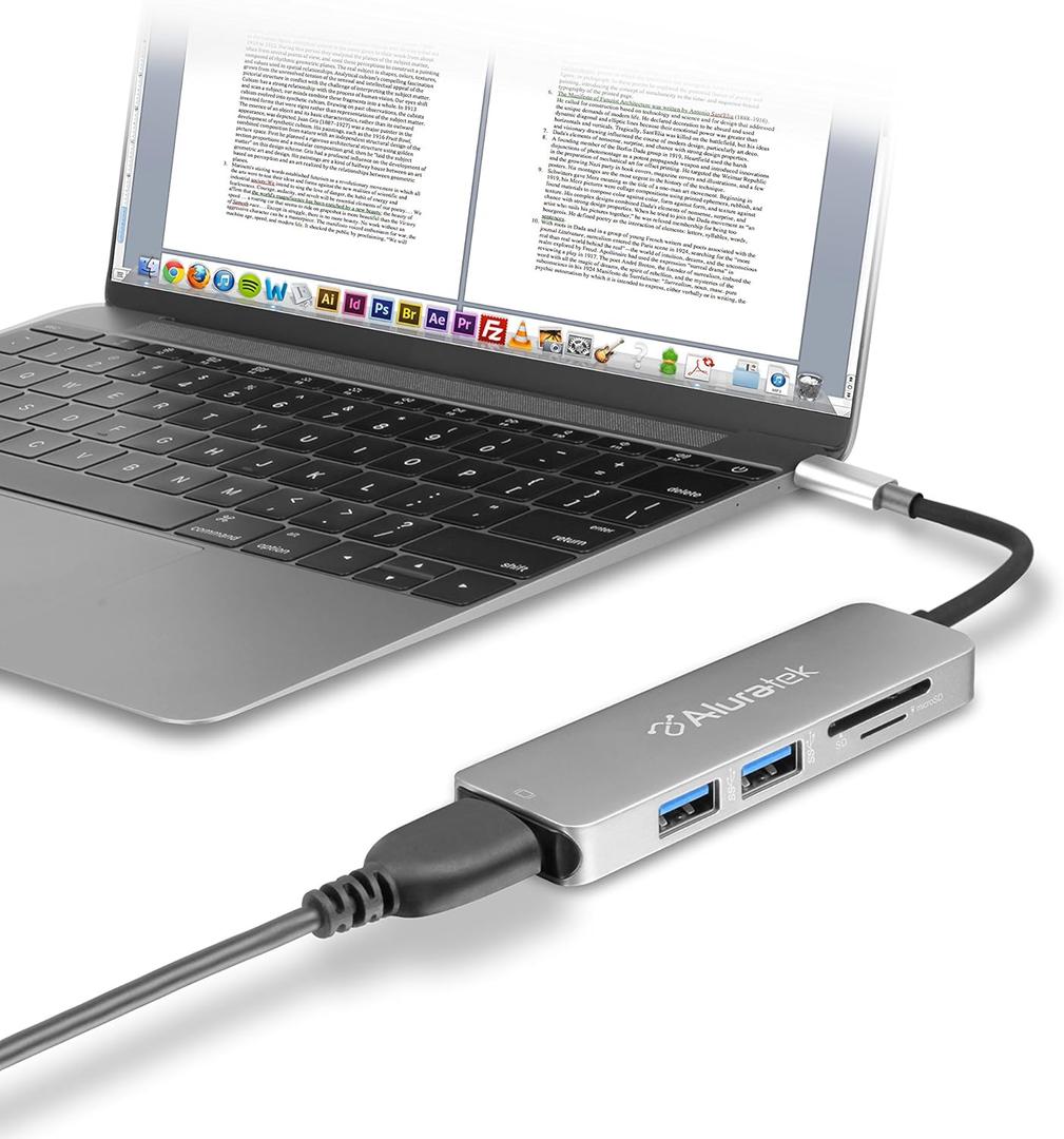 Aluratek USB Type-C Hub & Micro/SD Card Reader AUMC0302F  4-in-1 Multiport Adapter with 4K HDMI, 3 USB 3.0 Ports, Powered USB, Dongle - High-Speed Data Transfer & Charging for MacBook/Dell/HP/Surface