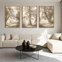 Vintage Tree Canvas Wall Art Framed Rustic Tree Landscape Sketch Antique Painting Neutral Forest Wall Decor 16x24 Inch Farmhouse Botanical Set of 3 for Living Room Bedroom