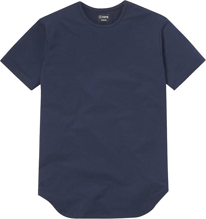 Cuts Clothing Men's Premium AO Crew Neck Casual Short Sleeve T-Shirt | Classic Elongated Hem | PYCA Pro Soft Fabric Pacific Blue XX-Large