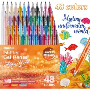 miikoul Jumbo Glitter Gel Pens, 48 Pack 1.0mm Fine Tip Large Capacity Colored Drawing Pens Sparkly Metallic Shimmer Paint Pen Water-Based Ink for Adults Coloring DIY Craft Making Dooding Scrapbooking
