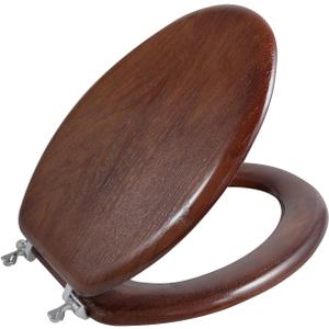 Angel Shield Durable Wood Veneer Natural Toilet Seat Metal Hinged Easy Clean Anti-scratch American Standard(Elongated,Dark Walnut) (Elongated-18.5)