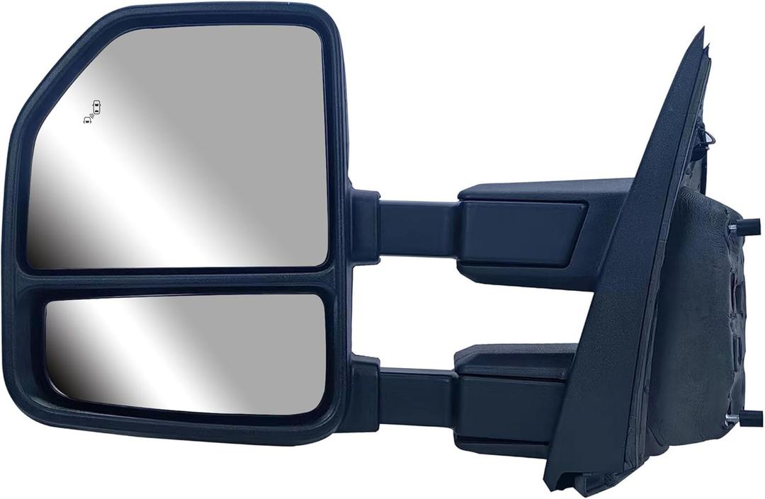 Driver Left Side Door Towing Mirror Power and Heated with Signal Light and BLIS Textured and Chrome Back Cover For Ford F-150 F-250 F-350 F-450 F-550 Super Duty from 2017 to 2020