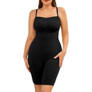 Strapless Shapewear Bodysuit Women Tummy Control Seamless Body Suits Shaper with Detachable Shoulder Straps Black Mid Thigh (Black, XL/XXL)