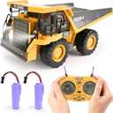 Remote Control Dump Truck Toys 9 Channel 2 Batteries RC Construction Toy Vehicles with Metal Bed Lights/Sounds, Birthday Gifts for Boys Age 3+