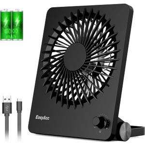 EasyAcc Powerful Desk Fan, 6000 Battery [Max 10-26H Working Time] Rechargeable Portable Personal Travel Fan with Step-less Speed Control, Quiet Fan for Travel Office Home Cruise Sporting Events