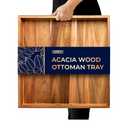 Extra Large (22") Square Premium Acacia Wood Ottoman Tray with Handles - Use for Serving Food in Style for Dinner, Breakfast, Snacks, BBQ, Entertaining Guests & More - Brown